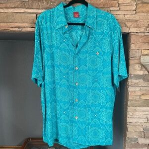 Junction West Celestial Abstract Silky SS Shirt Geometric Cool Summer Blue XL